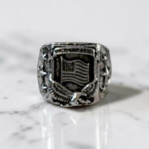 Silvertone God Bless America Ring Size 6.5 New